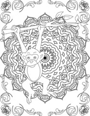 Monkey on Mandala Coloring Page. Printable Coloring Worksheet for Adults and Kids. Educational Resources for School and Preschool. Mandala Coloring for Adults