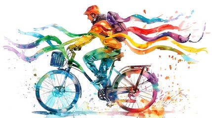 Fototapeta premium Colorful Watercolor Cyclist in Motion
