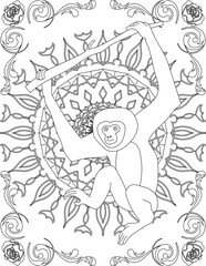 Monkey on Mandala Coloring Page. Printable Coloring Worksheet for Adults and Kids. Educational Resources for School and Preschool. Mandala Coloring for Adults