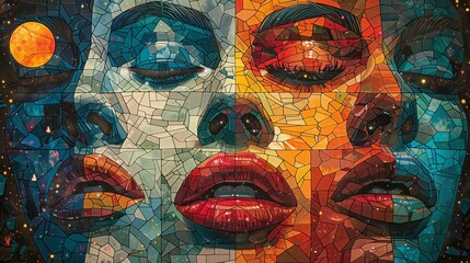 Emotional Mosaics: portraits with vibrant colors and geometric patterns,