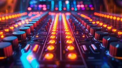 Fototapeta premium Capture the thrill of a concert experience with vibrant sound system visuals on black