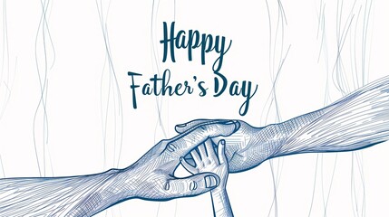A minimalist, line-art style drawing of a father's hand and a child's hand intertwined, accompanied by the text "Happy Father's Day"