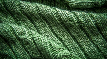 background and texture of knitted woolen or cotton fabric closeup green color