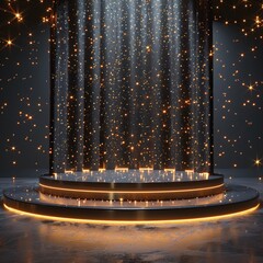 Sparkling Stage with Golden Lights and Glitter