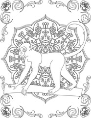 Monkey on Mandala Coloring Page. Printable Coloring Worksheet for Adults and Kids. Educational Resources for School and Preschool. Mandala Coloring for Adults