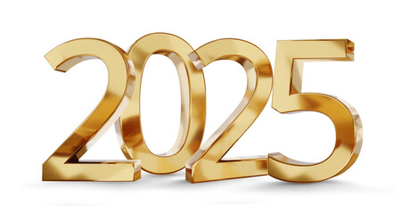 new year 2025, sylvester and change of better and good year, symbol glossy metallic gold golden symbol icon 3d-illustration isolated