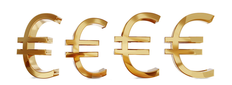 EUR Euro &euro; symbol glossy metallic gold golden symbol icon 3d-illustration isolated