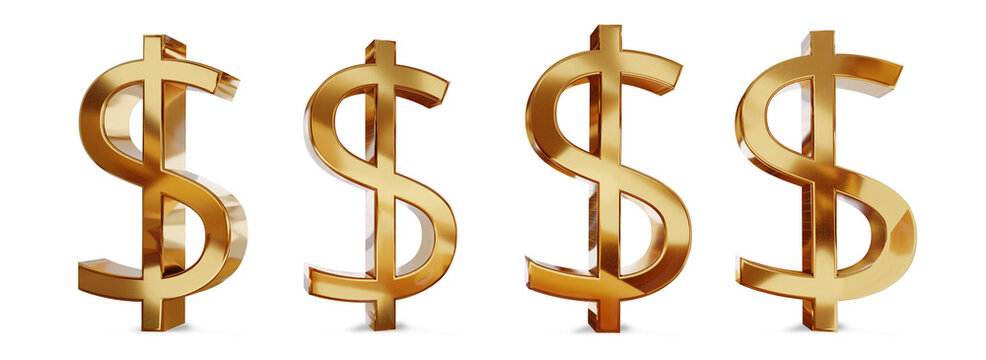 USD US-Dollar $ symbol glossy metallic gold golden symbol icon 3d-illustration isolated