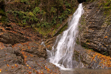 Beautiful forest waterfall Seven beauties. Azerbaijan.