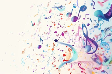 Colorful musical notes and treble clef on a white background vector illustration with space for text, a design element for a music festival poster, party decoration, or flyer template.