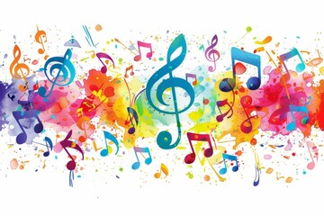 Colorful musical notes and treble clef on a white background vector illustration with space for text, a design element for a music festival poster, party decoration, or flyer template.