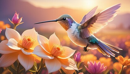 Naklejka premium Hummingbird on flower