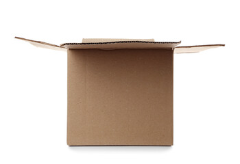 Open cardboard package on white background