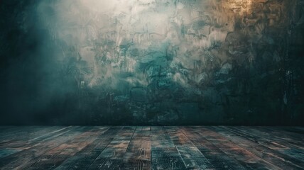 Empty rustic room with wooden floor and grunge wall