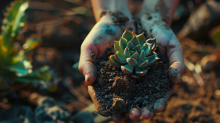 A handful of sandy loam soil, its gritty texture perfect for planting succulents that thrive in arid conditions.