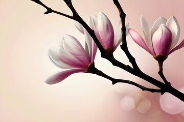Pink spring magnolia flowers branch Generative AI