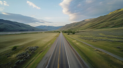 A highway surrounded by hills