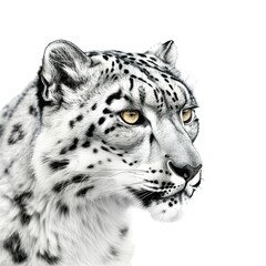 portrait photo of a snow leopard, hyper realistic, contrast lighting, on white background