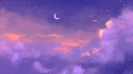 Fototapeta premium Dreamy Night Sky with Crescent Moon