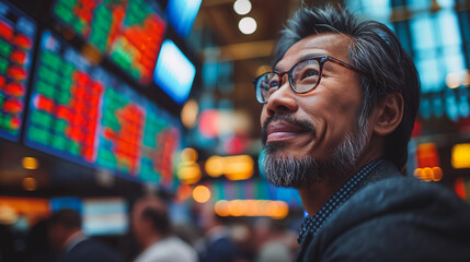 Fototapeta premium Businessmen are expressing their satisfaction as the stock market experiences an upward trend.