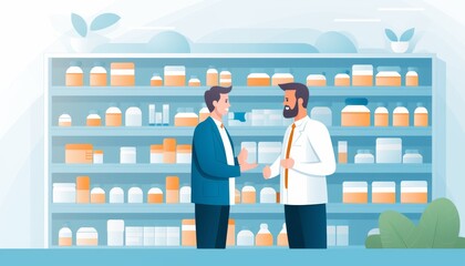 Pharmacist is recommending medicine to a customer