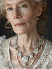 Portrait of an older woman wearing sparkling jewels