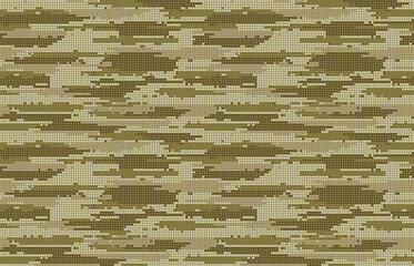 Abstract halftone seamless camouflage, led style texture. Dot pattern khaki green colors, camo digital background. Vector pixel art wallpaper