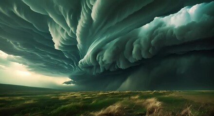 Experience the power and beauty of storm cloud structures  Swirling storm cells are viewed from ground level, inviting viewers to marvel at the awe-inspiring forces of nature