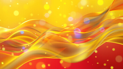 An abstract wavy background in yellow and red, with warm multicolor blur bokeh lights creating an inviting feel.