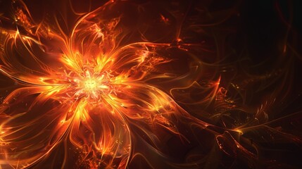 Within the vector landscape, a luminous bloom bursts forth a fire fractal flower, epitomizing the eternal flame of creation.
