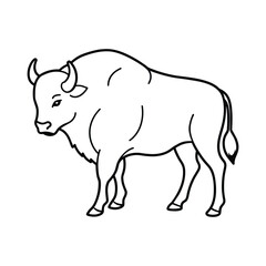 Outline Bison colouring page for kids on white background | vector illustration