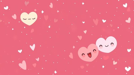 Adorable Kawaii Valentine's Day Background in Red and Pink Hues