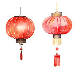 Watercolor Chinese lantern for new year or mid autumn festival decoration design isolated element