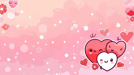 Sweet and Simple Valentine's Day Kawaii Background in Red and Pink Tones
