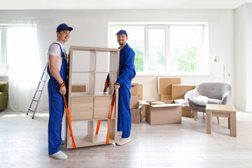 Loaders using cargo belts for carrying shelf unit in room