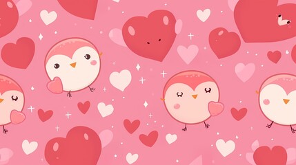 Sweet and Simple Valentine's Day Kawaii Background in Red and Pink