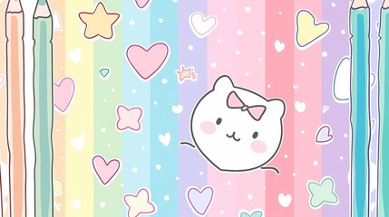 Sweet and Simple Kawaii Coloring Book Page with Pastel Colors and Thick Lines