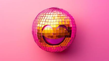 vibrant emojithemed tropical disco ball on retro 80s pink background world emoji day celebration