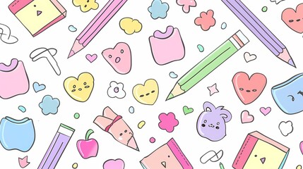 Adorable Kawaii Coloring Book Illustration with Pastel Background and Thick Lines for Kids