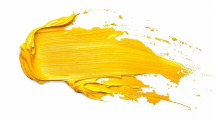 vibrant yellow paint stroke isolated on white background abstract artistic element