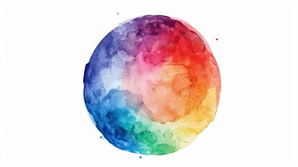 watercolor rainbow circle spot on crisp white background artistic paint texture