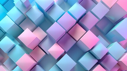 A modern and minimalistic background featuring an array of geometric shapes in pastel blue, purple, pink, and white colors.
