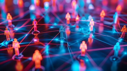 A network of interconnected people symbolizes the idea that social media is an active and dynamic environment, between different individuals form a web or field.
