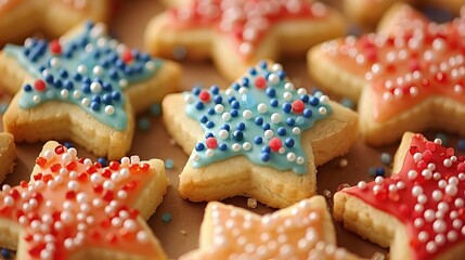 starspangled shortbread cookies delicate starshaped cookies decorated with red white and blue sugar crystals vector illustration - Powered by Adobe