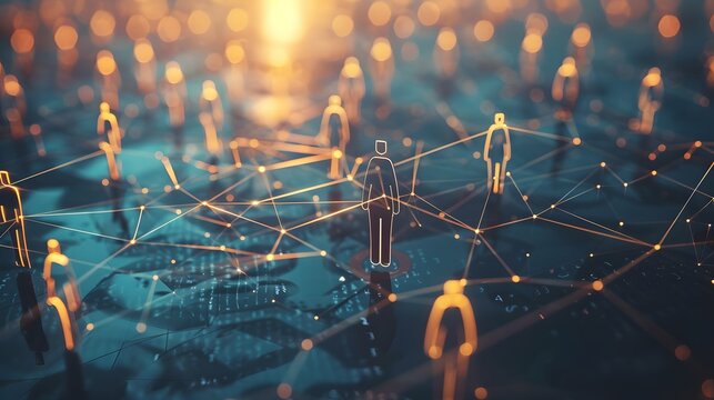 A network of interconnected people symbolizes the idea that social media is an active and dynamic environment, between different individuals form a web or field.
