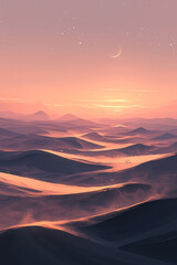Naklejka premium Craft a Serene Pastel Desert Oasis with Gentle Sand Dunes and Tranquil Vibes