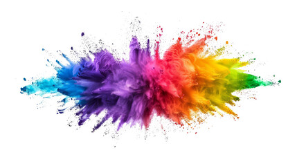 bright rainbow paint color powder festival explosion burst isolated white background.