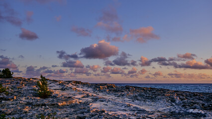 Small puffy clouds at sunrise over the Atlantic Ocean
