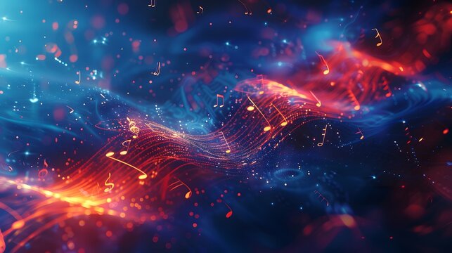 Abstract background with musical notes and sound waves, symbolizing the power of music to reach people's hearts and evoke emotions.
