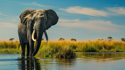 Fototapeta premium Amazing Wise and old elephant the gentle giant of the jungle leading its majestic herd